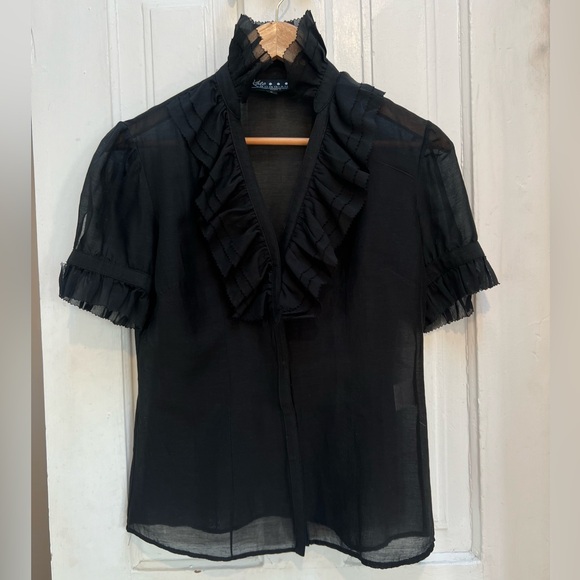 Kate Boggiano Dramatic Ruffle Stand Collar semi-sheer shirt size 6 - Picture 1 of 9